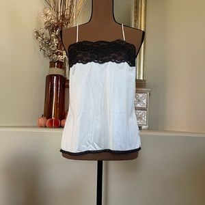 Off white slip top with black lace